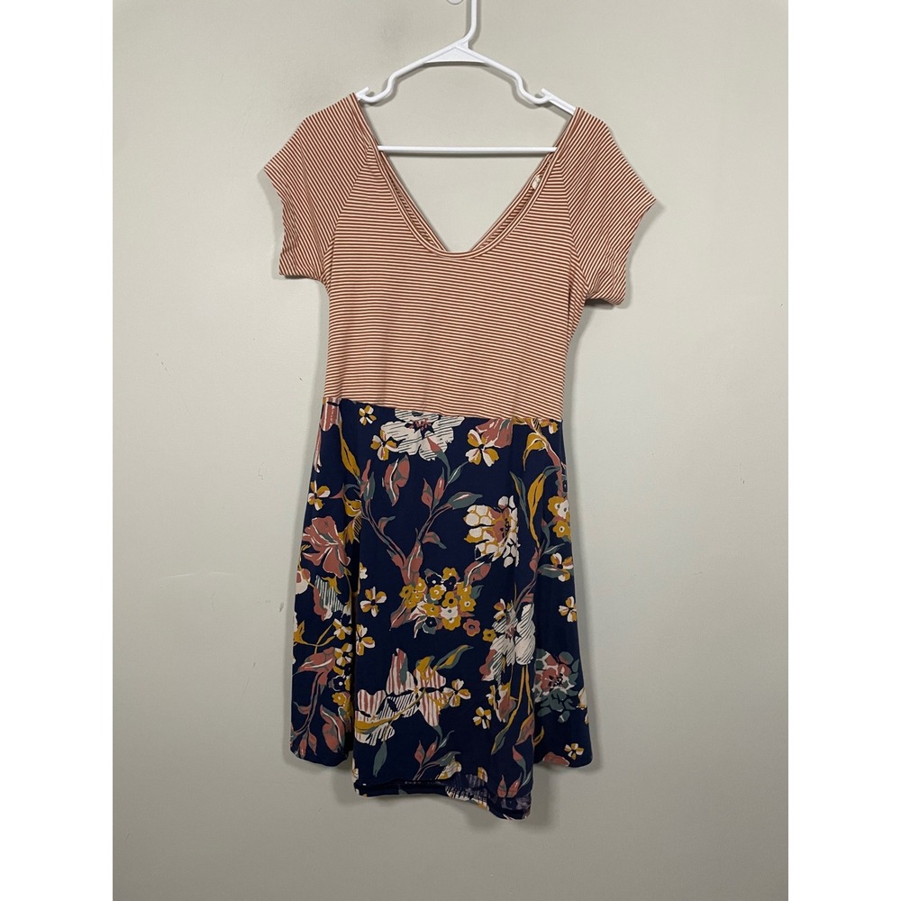 Pact Helena Crossback Mini Dress In Shell Stripe and Floral Size XL Granola Girl